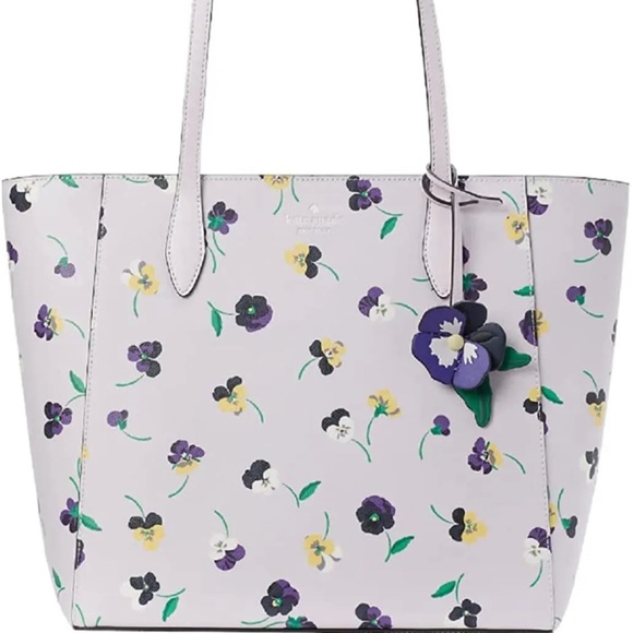 Kate Spade Floral Large Top Zip Tote Purple Lilac Multi Charm - Picture 2 of 4